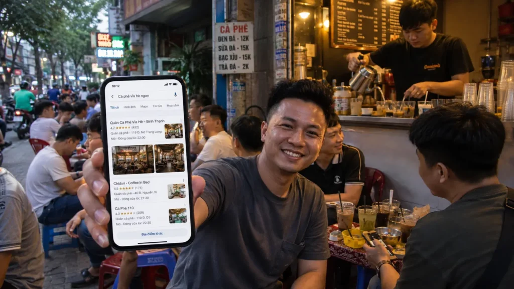 Quán cà phê vỉa hè thực hiện dịch vụ SEO Map cho quán cà phê vỉa hè