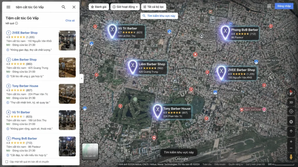 Bản đồ tiệm cắt tóc trong dịch vụ SEO map cho tiệm cắt tóc Gò Vấp