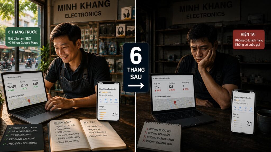 Chủ cửa hàng thất vọng khi đã làm SEO map 6 tháng mà không thấy khách hỏi