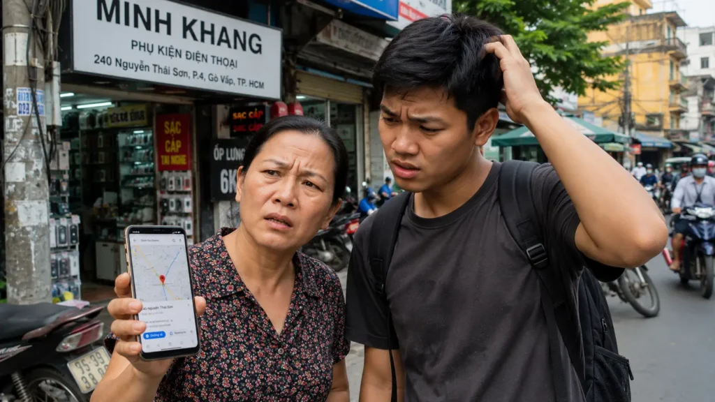 khách hàng đang đứng trước địa chỉ google map sai