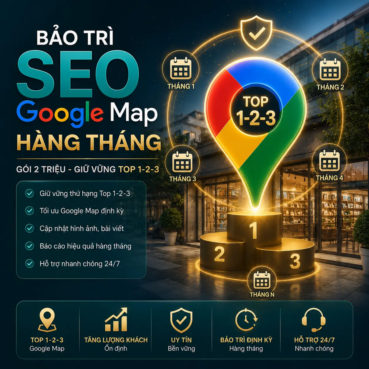 Bảo Trì SEO Google Map Hàng Tháng: Gói Dịch Vụ 2 Triệu Giữ Vững Top 1-2-3