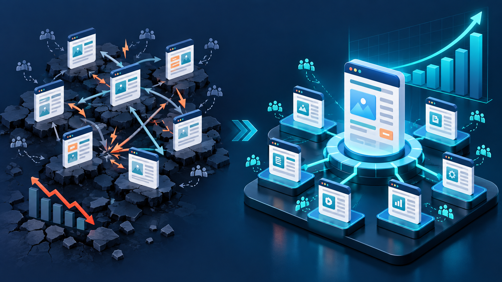 So sánh SEO từ khóa đơn lẻ rời rạc với cấu trúc Topic Cluster