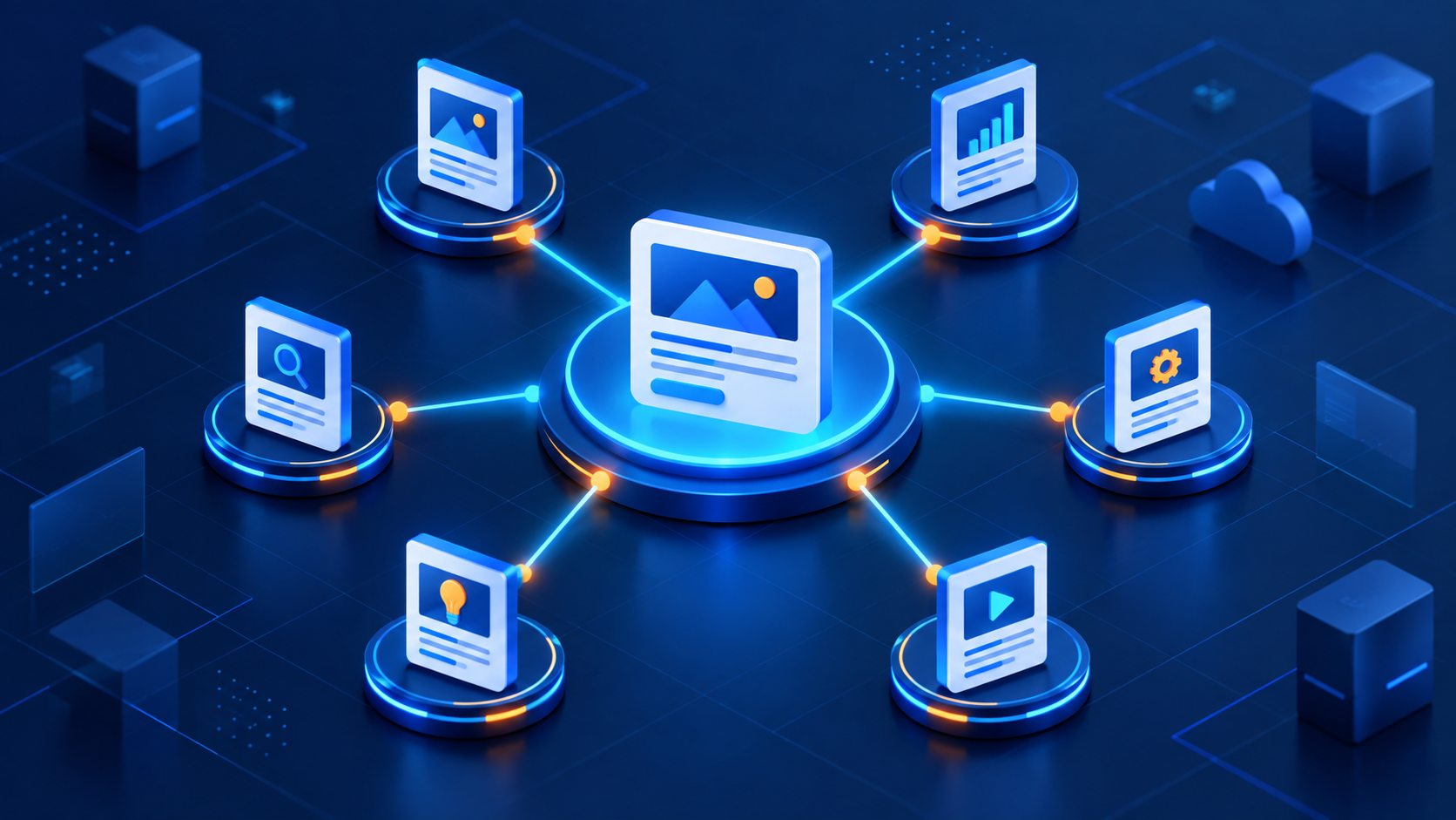 Sơ đồ kiến trúc Topic Cluster gồm bài trụ cột và các bài cụm